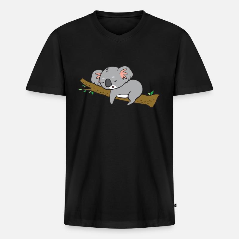 Koala - schläft auf Ast - Männer Premium Bio T-Shirt mit V-Ausschnitt - Schwarz