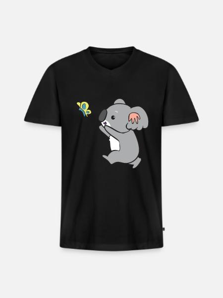 Koala - catches butterfly - Men's Premium Organic T-shirt with V-neck - black