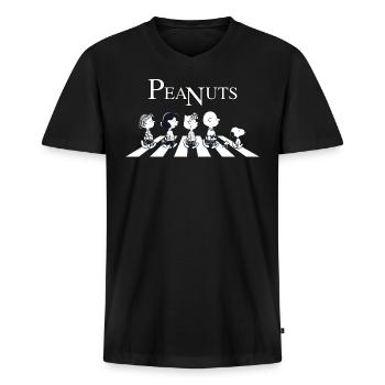 Peanuts Snoopy Charlie Brown Sally Lucy Abbey Road - Männer Premium Bio T-Shirt mit V-Ausschnitt - Schwarz - Vorne - Nico (187cm)