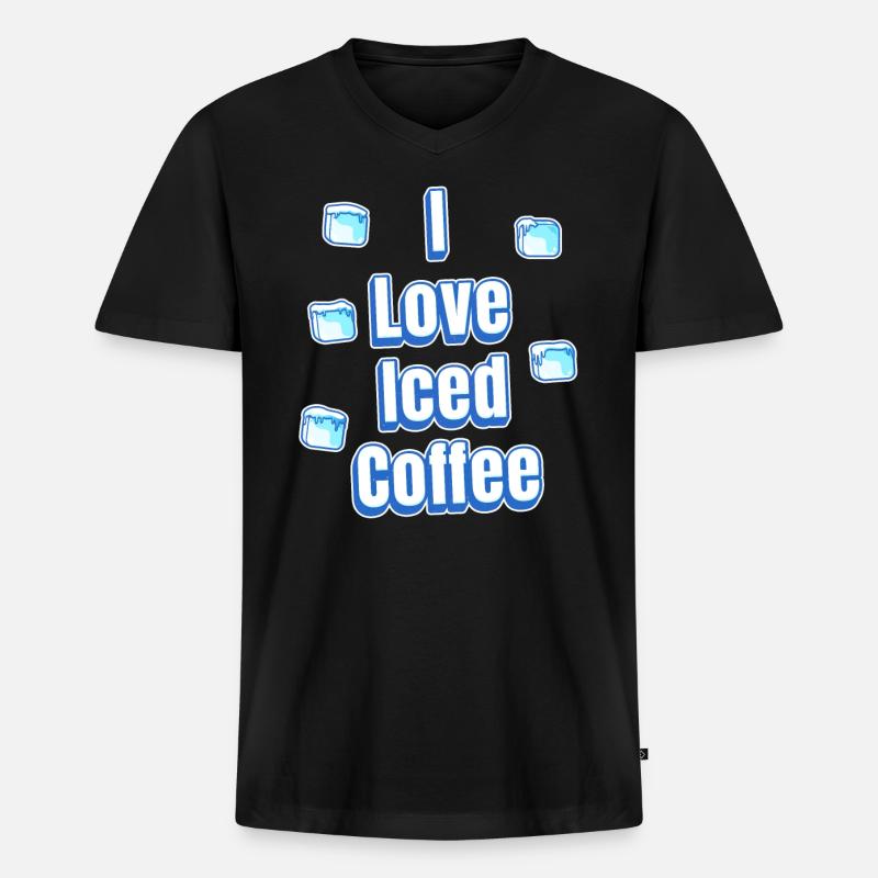 Ich liebe Eiskaffee - Männer Premium Bio T-Shirt mit V-Ausschnitt - Schwarz
