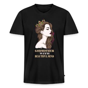 Marraine Tante Marraine Filleule Baptême Filleul - T-shirt encolure en V Premium bio Homme - noir - Devant - Nico (187cm)