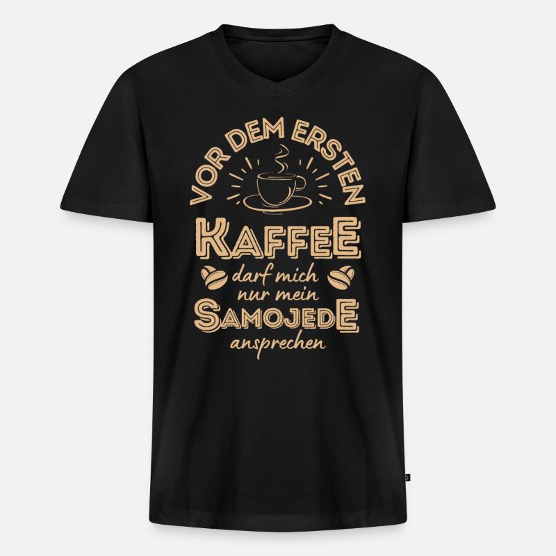 Samojede Kaffee Hund Cafe - Männer Premium Bio T-Shirt mit V-Ausschnitt - Schwarz