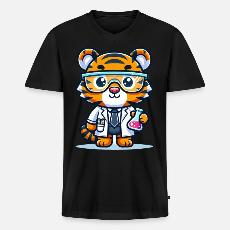 Cute Tiger Scientist - Männer Premium Bio T-Shirt mit V-Ausschnitt - Schwarz