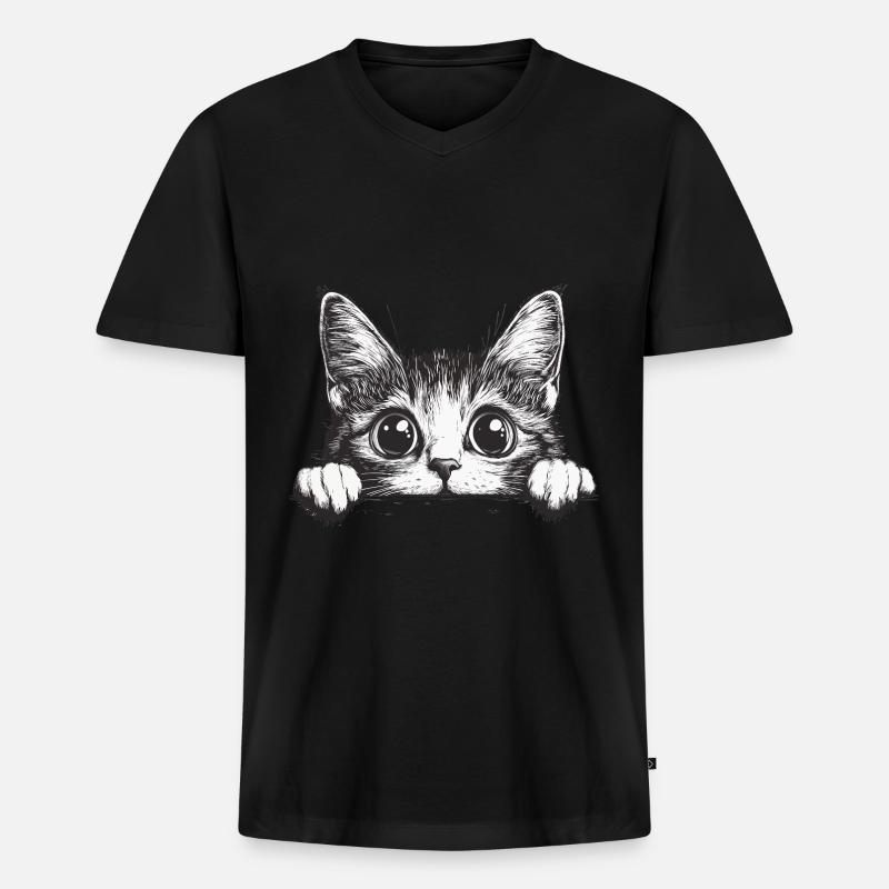 Katze - Männer Premium Bio T-Shirt mit V-Ausschnitt - Schwarz