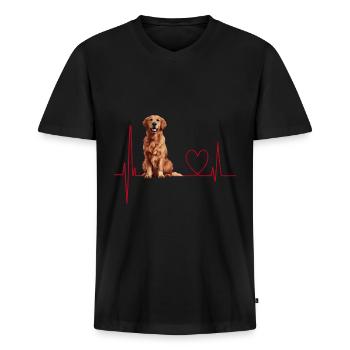 Herzschlag-Geschenk für Hunde - Männer Premium Bio T-Shirt mit V-Ausschnitt - Schwarz - Vorne - Nico (187cm)