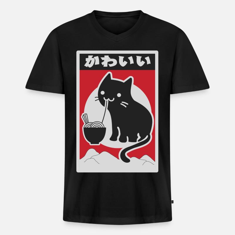 Neko schwarze Liebe Ramen - Männer Premium Bio T-Shirt mit V-Ausschnitt - Schwarz