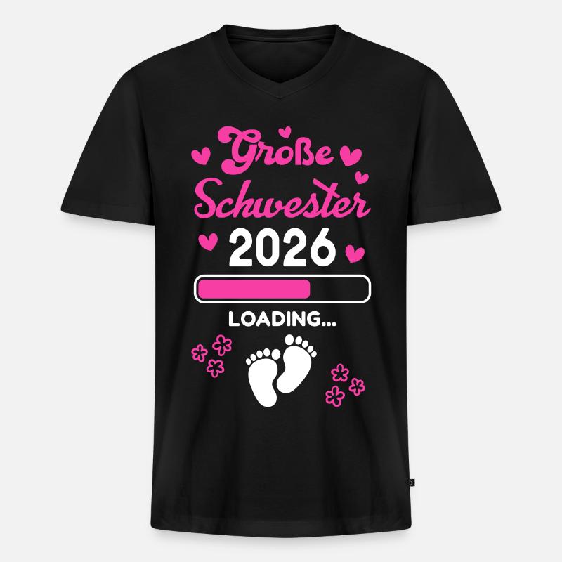 Große Schwester 2026 Loading - Männer Premium Bio T-Shirt mit V-Ausschnitt - Schwarz