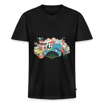 Japon - T-shirt encolure en V Premium bio Homme - noir - Devant - Nico (187cm)