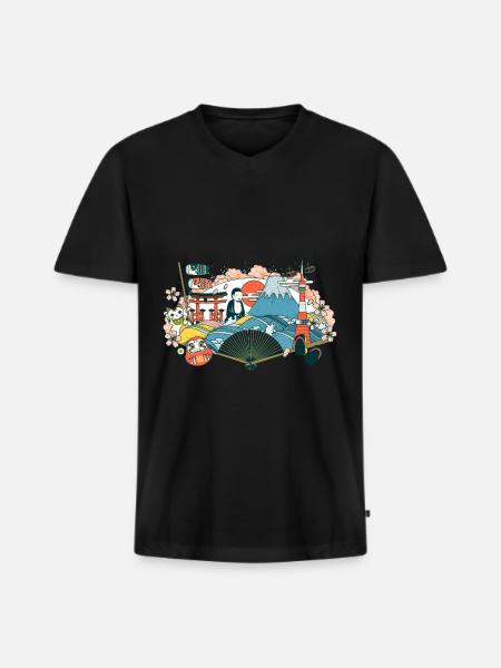Japan - Men's Premium Organic T-shirt with V-neck - black