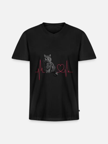 Cats Heartbeat Gift - Men's Premium Organic T-shirt with V-neck - black