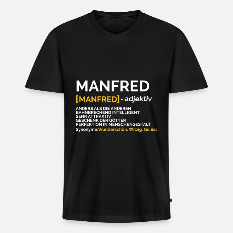 Manfred - Männer Premium Bio T-Shirt mit V-Ausschnitt - Schwarz