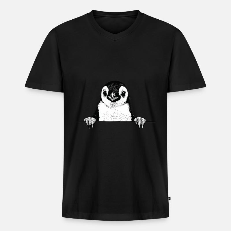 Pinguin - Männer Premium Bio T-Shirt mit V-Ausschnitt - Schwarz