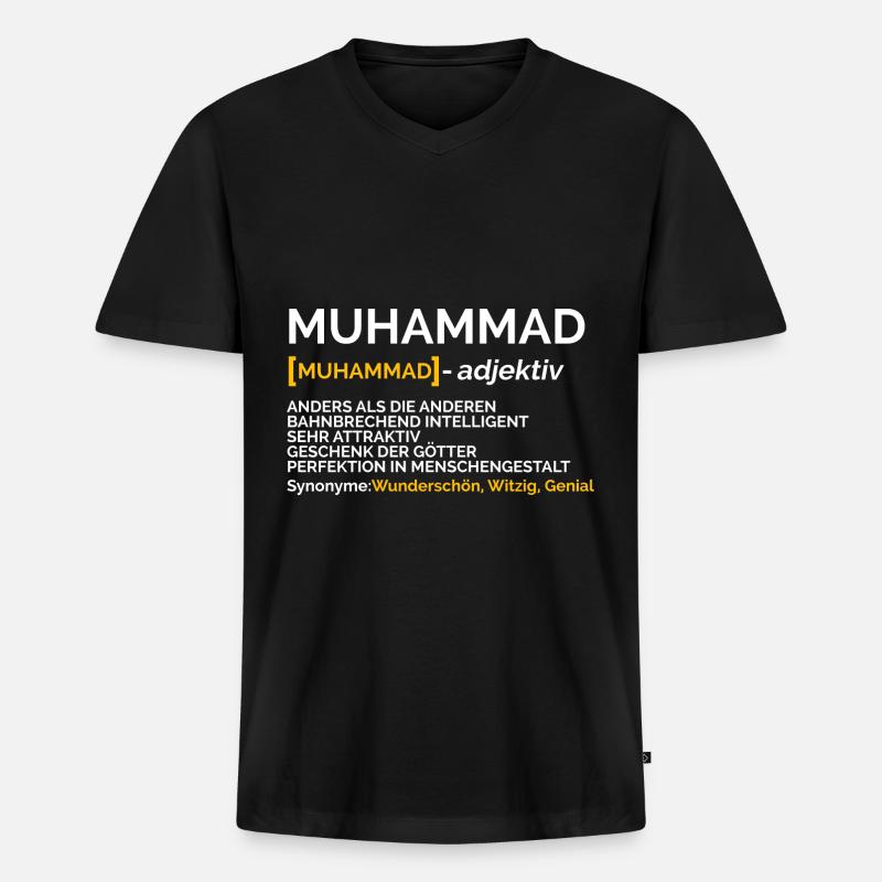 Muhammad - Männer Premium Bio T-Shirt mit V-Ausschnitt - Schwarz
