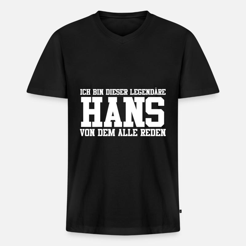 Hans Name Design - Männer Premium Bio T-Shirt mit V-Ausschnitt - Schwarz