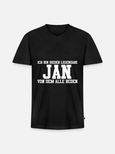 Jan Name Design - Männer Premium Bio T-Shirt mit V-Ausschnitt - Schwarz