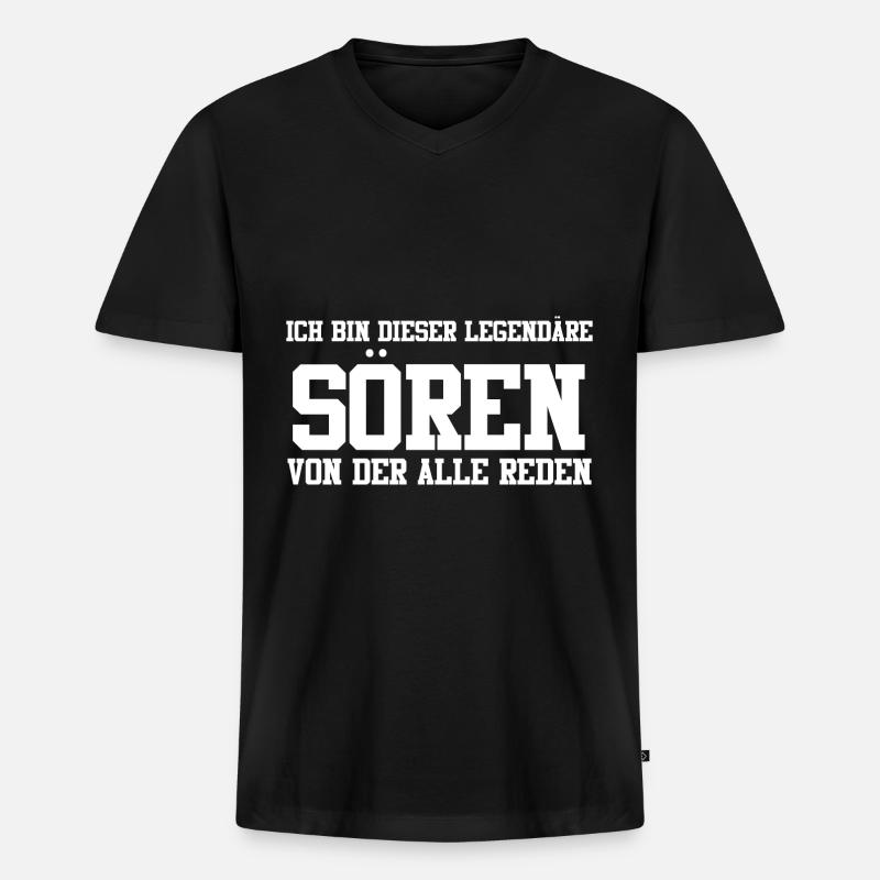 Sören Name Design - Männer Premium Bio T-Shirt mit V-Ausschnitt - Schwarz
