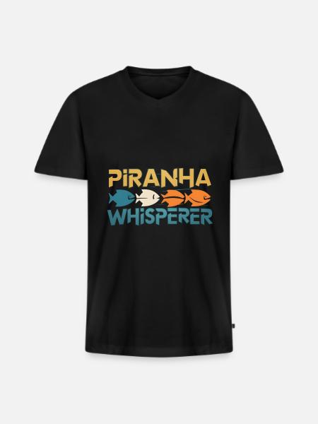 Piranha - Männer Premium Bio T-Shirt mit V-Ausschnitt - Schwarz