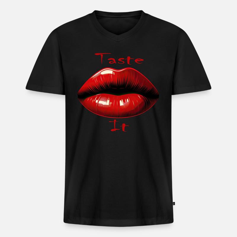 Glänzende rote Verführung - Männer Premium Bio T-Shirt mit V-Ausschnitt - Schwarz