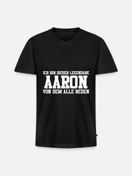 Aaron Name Design - Männer Premium Bio T-Shirt mit V-Ausschnitt - Schwarz