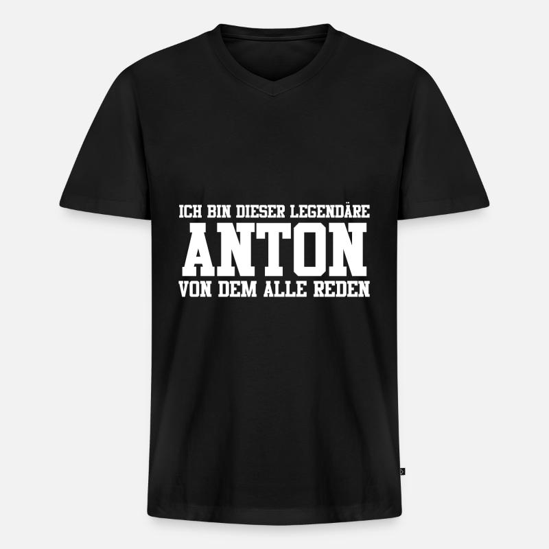 Anton Name Design - Männer Premium Bio T-Shirt mit V-Ausschnitt - Schwarz