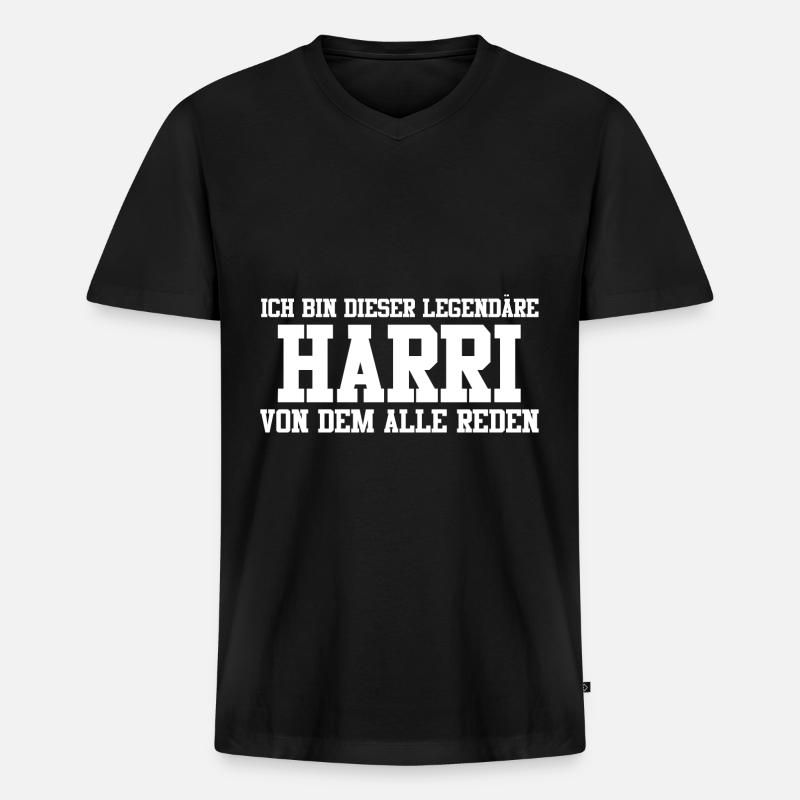 Harri Name Design - Männer Premium Bio T-Shirt mit V-Ausschnitt - Schwarz