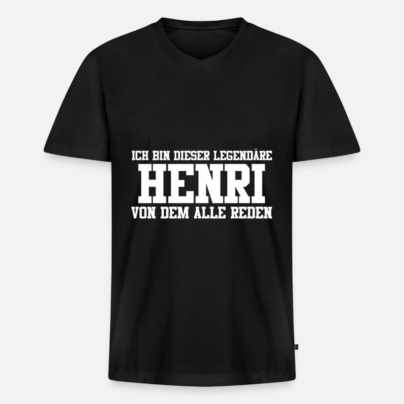 Henri Name Design - Männer Premium Bio T-Shirt mit V-Ausschnitt - Schwarz
