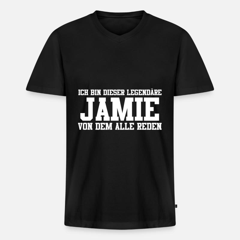 Jamie Name Design - Männer Premium Bio T-Shirt mit V-Ausschnitt - Schwarz