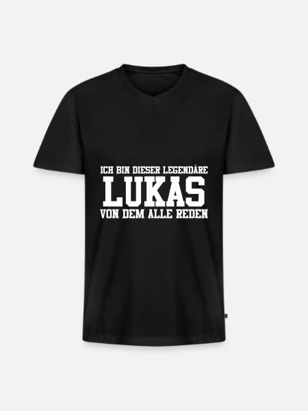 Lukas Name Design - Männer Premium Bio T-Shirt mit V-Ausschnitt - Schwarz
