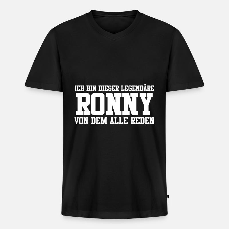 Ronny Name Design - Männer Premium Bio T-Shirt mit V-Ausschnitt - Schwarz