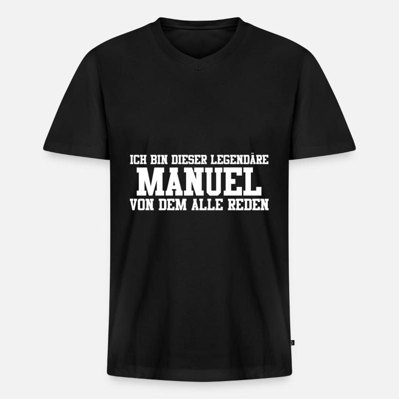Manuel Name Design - Männer Premium Bio T-Shirt mit V-Ausschnitt - Schwarz