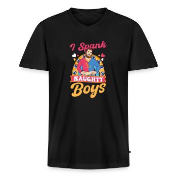 Gay Daddy Spank Naughty Boys - Men's Premium Organic T-shirt with V-neck - black - Front - Nico (187cm)