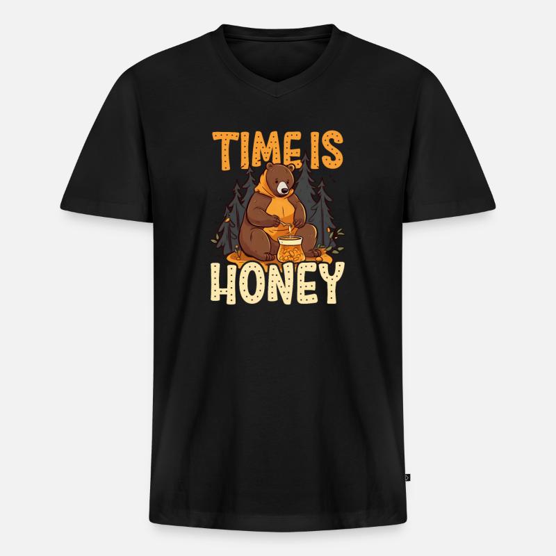 Imkerzeit ist Honig - Männer Premium Bio T-Shirt mit V-Ausschnitt - Schwarz