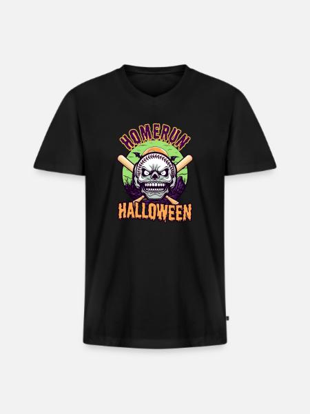 Baseball Halloween Homerun Baseball Skull - Men's Premium Organic T-shirt with V-neck - black
