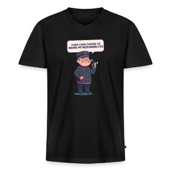 Model Railroad Choo Choose Ignore Responsibilities - Men's Premium Organic T-shirt with V-neck - black - Front - Nico (187cm)