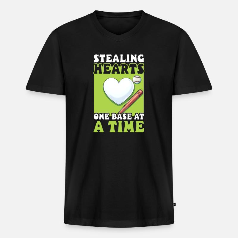 Baseball-Coach stiehlt mit Zeit Herzen - Männer Premium Bio T-Shirt mit V-Ausschnitt - Schwarz