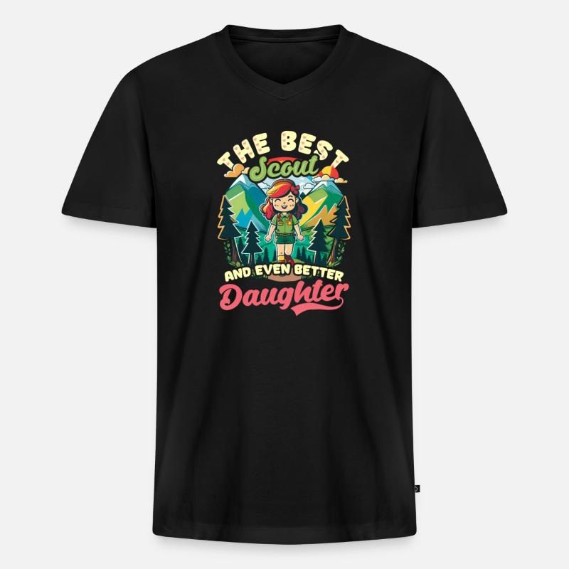 Scouting Bester Scout Sogar Tochter - Männer Premium Bio T-Shirt mit V-Ausschnitt - Schwarz