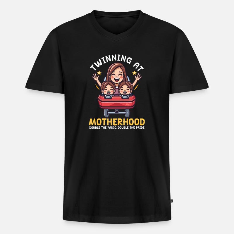 Zwillingsmutter: Doppelte Panik, doppelter Stolz - Männer Premium Bio T-Shirt mit V-Ausschnitt - Schwarz