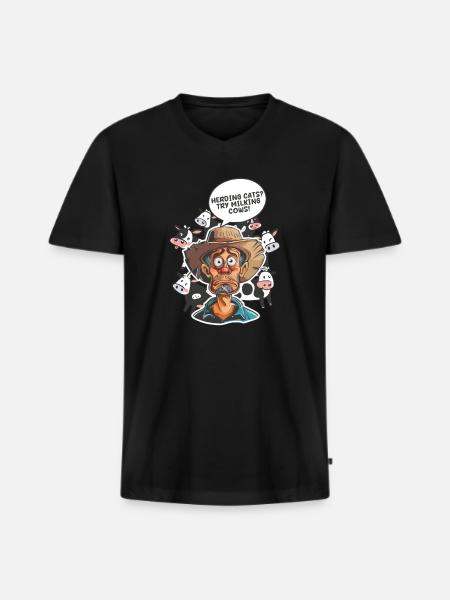 Mælkeproducent hyrde katte? Prøv at malke køer! - Premium økologisk T-shirt med V-hals til mænd - sort