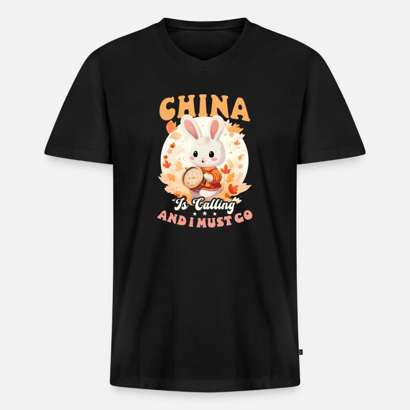 Chinesisch China ruft - Männer Premium Bio T-Shirt mit V-Ausschnitt - Schwarz