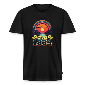 90 Jahre alt Baujahr 1934 - Männer Premium Bio T-Shirt mit V-Ausschnitt - Schwarz - Vorne - Nico (187cm)