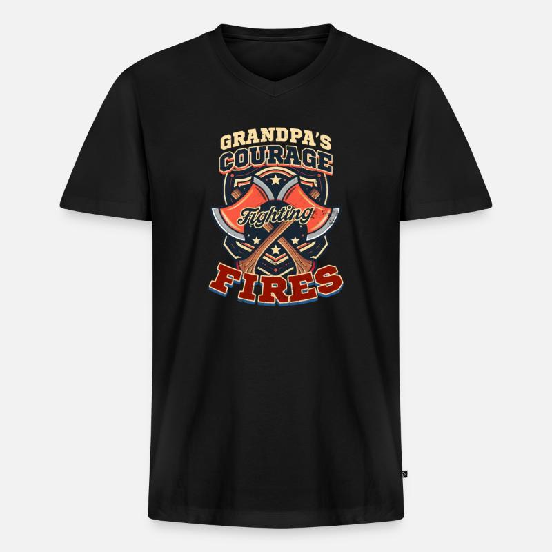 Feuerwehrmann Opa bekämpft Brände - Männer Premium Bio T-Shirt mit V-Ausschnitt - Schwarz
