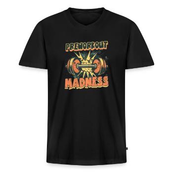 Pre Workout Pre Workout Wahnsinn - Männer Premium Bio T-Shirt mit V-Ausschnitt - Schwarz - Vorne - Nico (187cm)