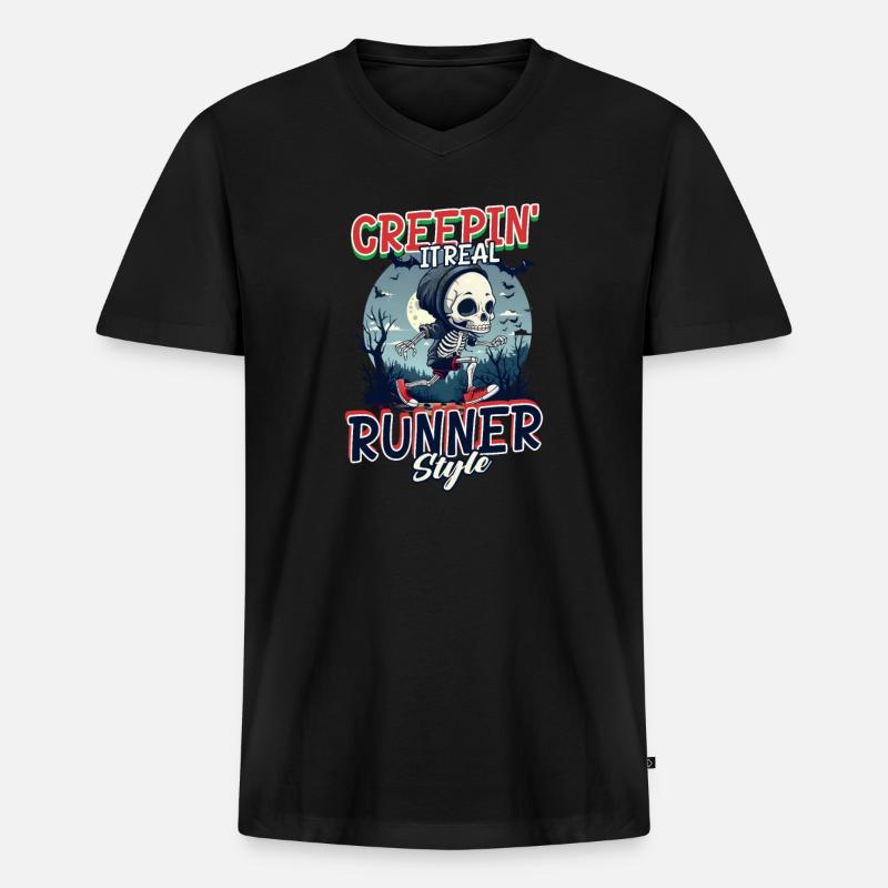 Halloween Runner im Runner Stil - Männer Premium Bio T-Shirt mit V-Ausschnitt - Schwarz