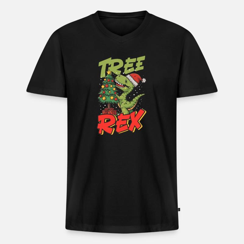Dinosaurier Weihnachtsbaum Rex - Männer Premium Bio T-Shirt mit V-Ausschnitt - Schwarz