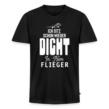 Dicht im Flieger - Mallorca Party Edition - Männer Premium Bio T-Shirt mit V-Ausschnitt - Schwarz - Vorne - Nico (187cm)