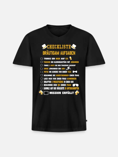 Junggesellenabschied | JGA | Bräutigam Aufgaben - Männer Premium Bio T-Shirt mit V-Ausschnitt - Schwarz