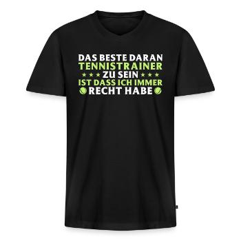 Tennis Trainer hat immer recht Tennistrainer - Männer Premium Bio T-Shirt mit V-Ausschnitt - Schwarz - Vorne - Nico (187cm)