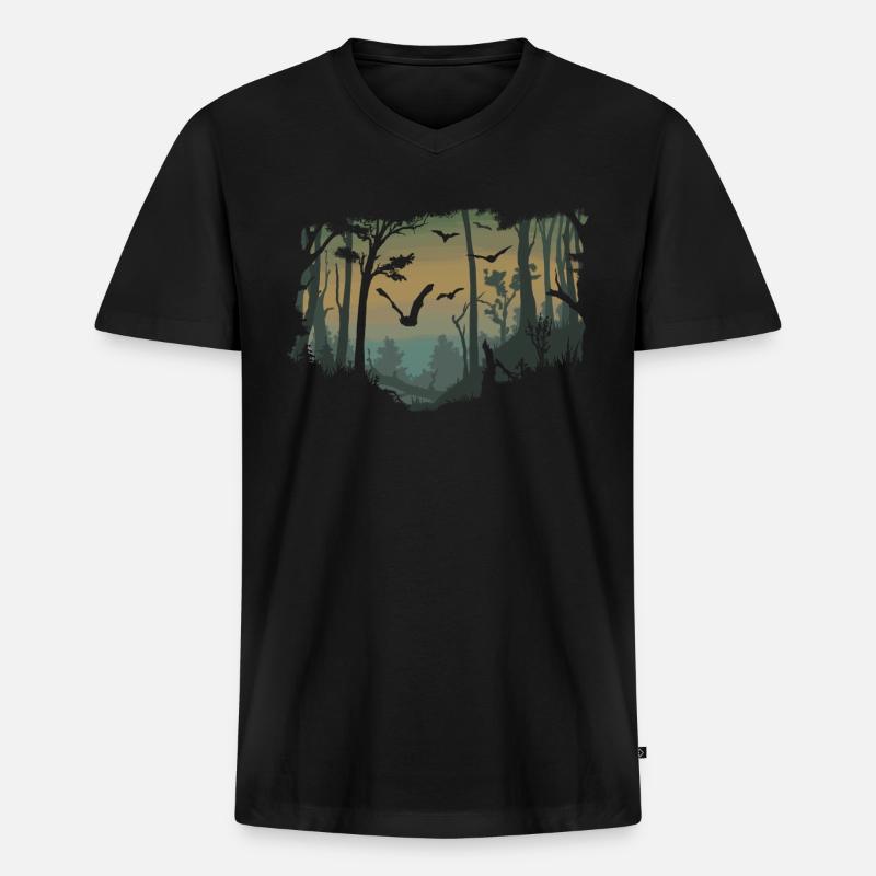 Fledermäuse im Wald - Männer Premium Bio T-Shirt mit V-Ausschnitt - Schwarz