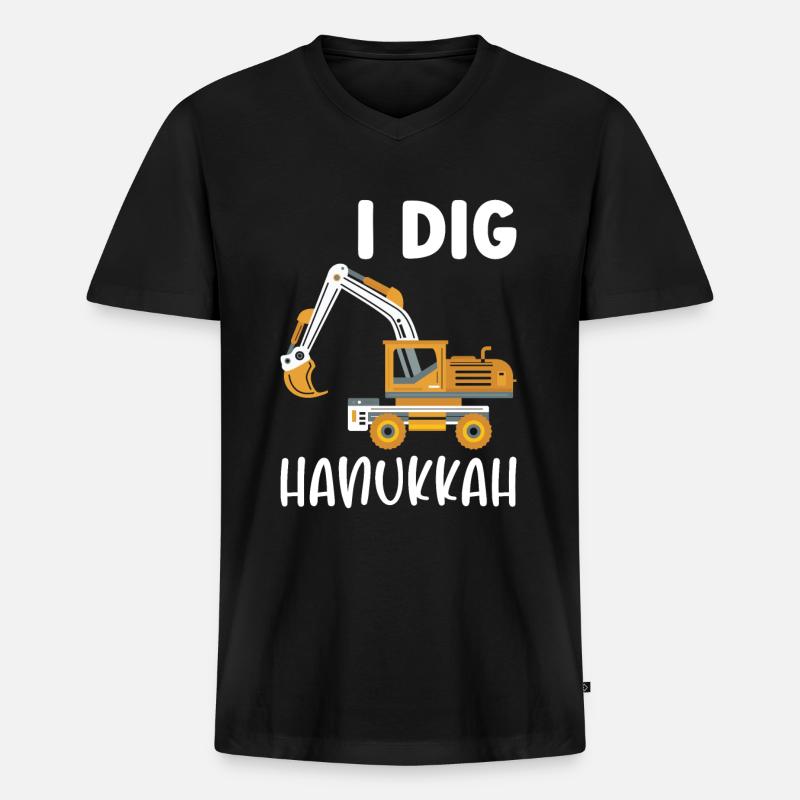 Baggerfahrer Bagger Hanukkah - Männer Premium Bio T-Shirt mit V-Ausschnitt - Schwarz
