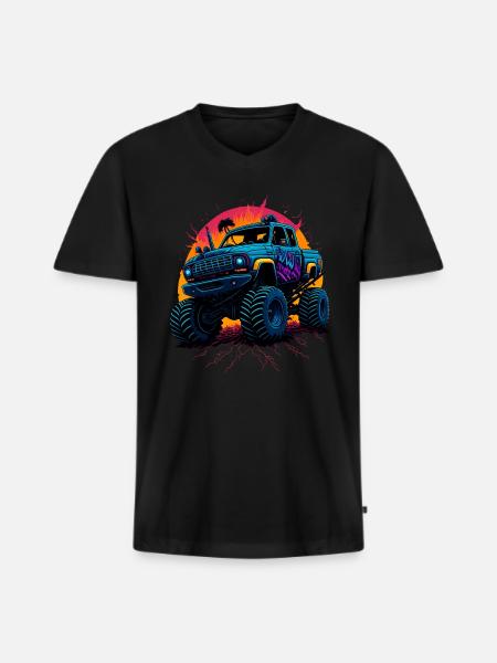 Monstertruck - Männer Premium Bio T-Shirt mit V-Ausschnitt - Schwarz